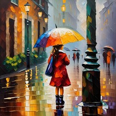 little girl holding an umbrella on a rainy day