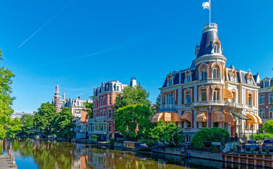 Amsterdam, the Netherlands - view of the old town from the water canal
