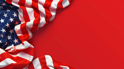 The image displays a vivid red background with a portion of the American flag, ideal for a banner with blank space for customization