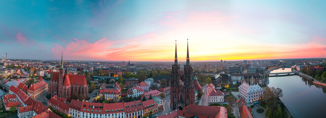 Wrocław, Katedra, Ostrów Tumski, Panorama Wrocławia, Fotografia Miejska - obrazy, fototapety, plakaty