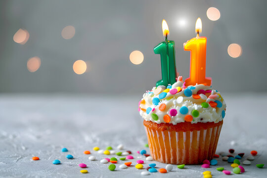 Birthday cupcake with number eleven candle