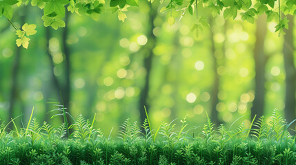 Sunlight streams through vibrant green leaves, creating a peaceful backdrop and a natural banner with blank space