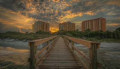 Myrtle Beach is a popular tourist destination known for its sandy shores, vibrant boardwalk, and family-friendly attractions - obrazy, fototapety, plakaty