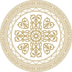 Vector gold round Yakut ornament. Endless circle, border, frame of the northern peoples of the Far East.