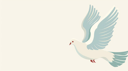 Obraz premium Artistic representation of a white dove captured in fluid motion, symbolizing peace against a gentle off-white backdrop