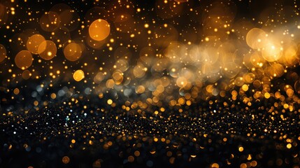 Glitter lights background. Gold and black. De-focused, bokeh,Festive abstract golden bokeh background, for fans and banners, decoration of holiday posters
