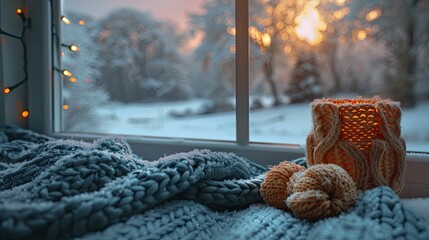 Frost Bitten Windows and Warm Blankets, The Indoor Experience of Winter. - obrazy, fototapety, plakaty