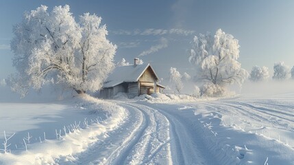 Winter Farmhouses and Frosty Mornings, The Rural Winter Landscape. - obrazy, fototapety, plakaty