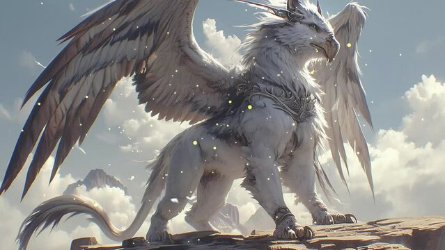 hyper-realistic 2D render of a majestic griffin. seamless looping overlay 4k virtual video animation background