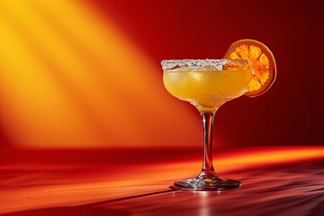 Orange margarita cocktail on orange background - obrazy, fototapety, plakaty