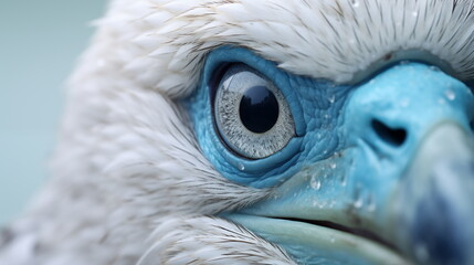 Blue footed booby birds in Galapagos : Close up. AI Generative.