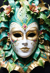 Carnival face mask with green leaves