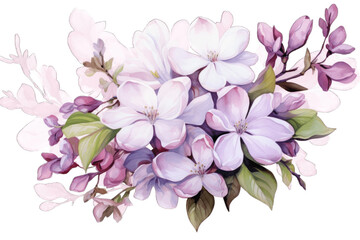 Floral Bouquet of Spring Flowers: Cherry Blossoms, White Magnolias and Lilacs in Pink, Light Purple and White on a Transparent Background