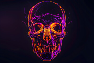 Chilling neon skull isolated on black background.