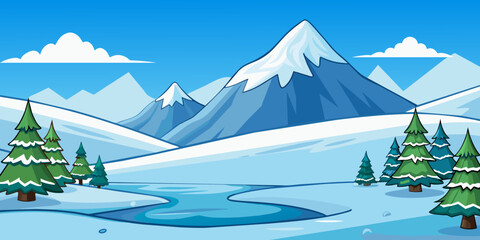 vector illustration capturing the tranquility of a serene mountain landscape snow in winter