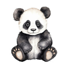 AI-generated watercolor cute Panda sitting clip art illustration. Isolated elements on a white background.