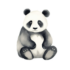 AI-generated watercolor cute Panda sitting clip art illustration. Isolated elements on a white background.