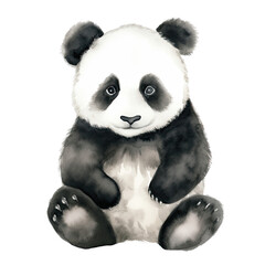 Obraz premium AI-generated watercolor cute Panda sitting clip art illustration. Isolated elements on a white background.