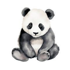 AI-generated watercolor cute Panda sitting clip art illustration. Isolated elements on a white background.