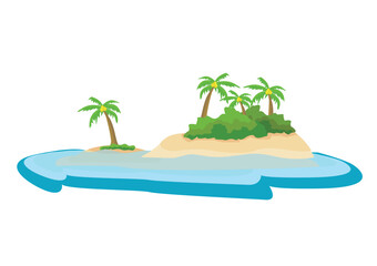 Icon of a small island that is starting to sink due to rising sea levels. Flat style vector illustration. Isolated on white background.