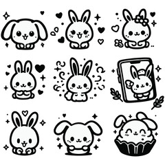 set of funny rabbits, cartoon bunny, vector illustrations