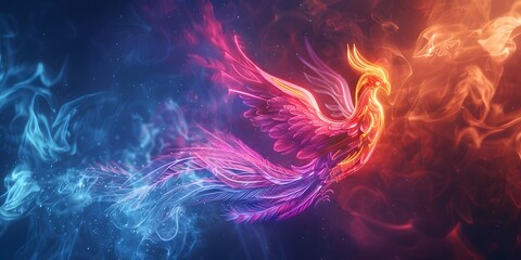 Vibrant Neon Phoenix Bursting with Fiery Energy and Cosmic Radiance