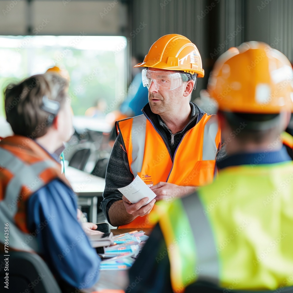 Poster an employee conducting a training session on workplace safety procedures.