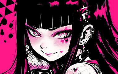 Fantasy anime cyberpunk girl demon. generative ai