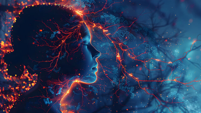 Silhouette of a person with degenerative disease logo in an art piece promoting International Parkinson's Awareness Month. Suitable for posters, banners, cards, and backgrounds.