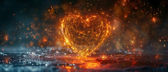 Heart shape engulfed in electric sparks texture - obrazy, fototapety, plakaty