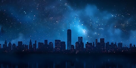 Captivating Cityscape Silhouetted Against a Starry Sky A Moment of Urban Tranquility and Wonder