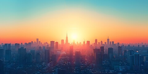 Stunning City Skyline at Noon with the Sun at its Zenith and Minimal Shadows A Moment of Clarity and Serenity