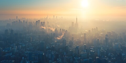 Fototapeta premium Sprawling Cityscape Illuminated by Midday Sun Casting Minimal Shadows Offering Clarity and Openness for Copy space