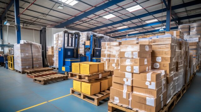 Ceylon tea factory warehouse with plastic boxes production