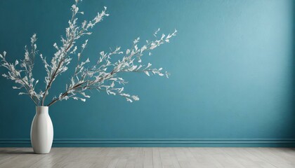 Rustic Sophistication: Blue Wall Accentuated by White Dry Branches