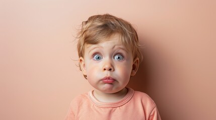 Naklejka premium A young boy with a surprised and curious expression (funny looking people)