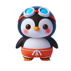 Naklejka premium Cute penguin collection wear swimming suit in summer png.