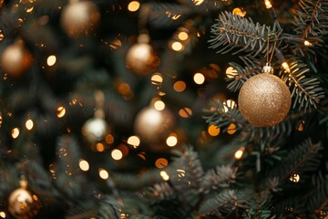 close up of christmast tree with copy space.  - obrazy, fototapety, plakaty
