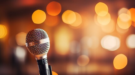  microphone on stage in the soft spotlight 