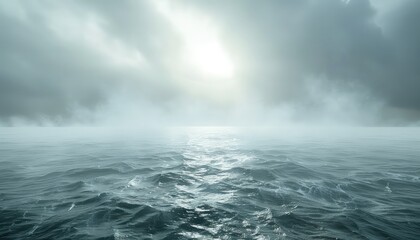 Obraz premium Coastal Foggy Morning, Misty shores and fog rolling in from the sea, creating an ethereal and mysterious atmosphere