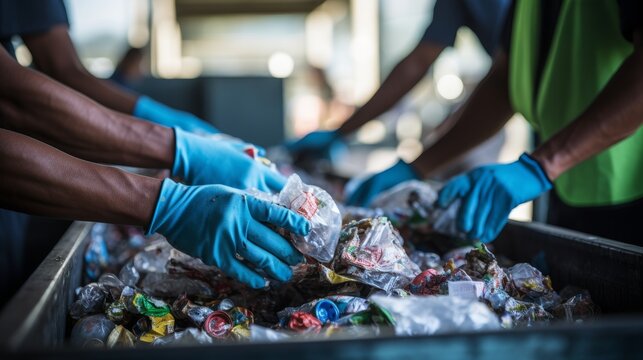 Workers sorting recyclable materials in recycling facility highlighting the significance of waste management
