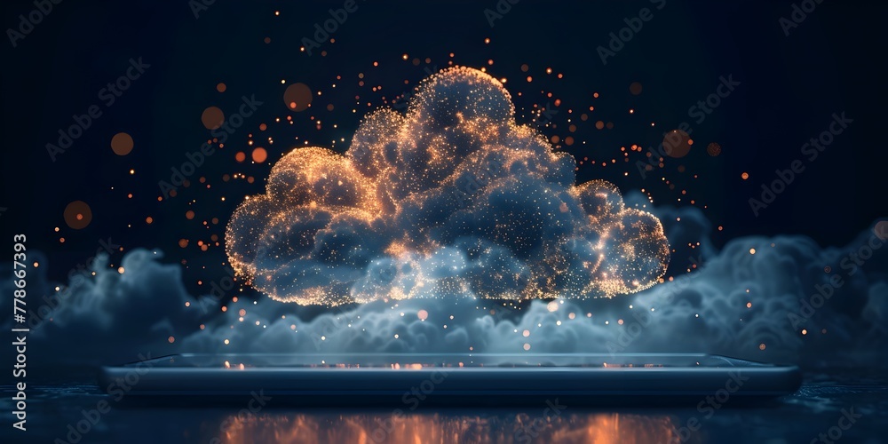 Poster boundless cloud computing and digital data access concept with floating technological icons