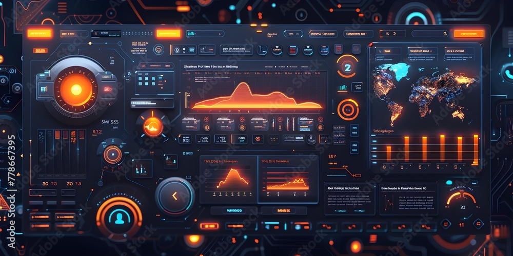 Poster innovative digital interface design elements showcasing smart data visualization and intelligent use
