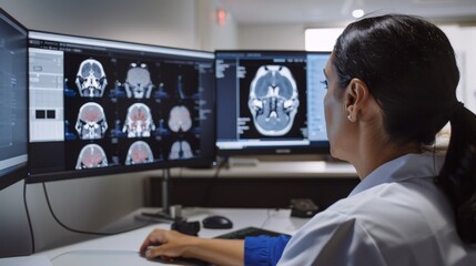 Fototapeta na wymiar Medical professionals use an AI interface to simulate treatment outcomes, facilitating informed decision-making.