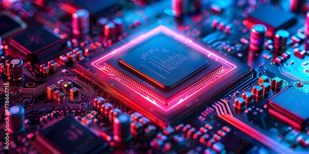 Wall mural quantum computing chips emitting vibrant lights symbolizing the leap into next processing power