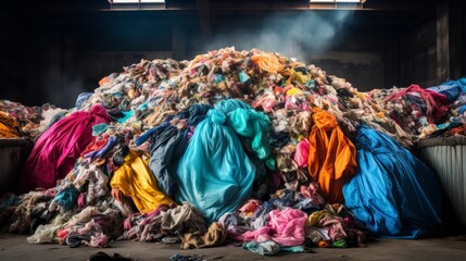 Fototapeta na wymiar Clothing Scraps in Municipal Waste Sorting Facility 