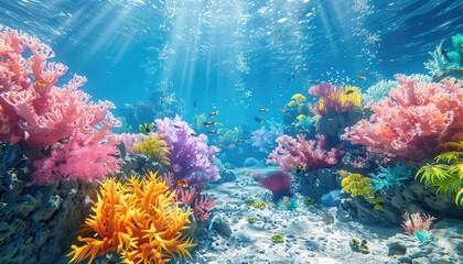 Fototapeta na wymiar Coral Reef Exploration, Vibrant coral formations and marine life in a pristine underwater ecosystem, inspiring awe and conservation awareness