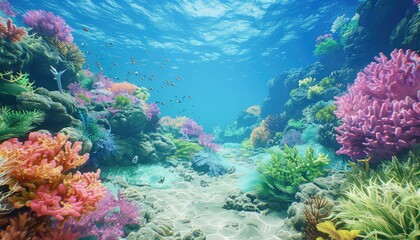 Fototapeta na wymiar Coral Reef Exploration, Vibrant coral formations and marine life in a pristine underwater ecosystem, inspiring awe and conservation awareness
