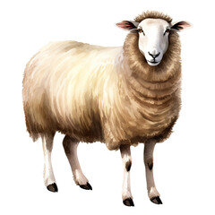 Fototapeta premium AI-generated watercolor cute Sheep clip art illustration. Isolated elements on a white background.