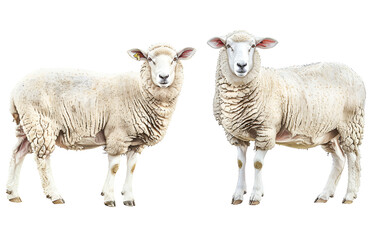 two sheep on white background